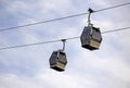 Two Teleferic De Montjuic gondolas in Barcelona's sky