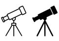 Icons for science, telescope illustrations, outline and silhouette versions Royalty Free Stock Photo