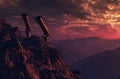 two telescopes on a mountain in a dark sky