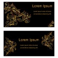 Two Templates for Visiting Cards, Labels, Fliers, Banners, Badges, Posters, Stickers. Floral Pattern on Black Background.