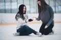 Two tenage girls enjoying in ice scating Royalty Free Stock Photo