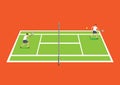 Two Tennis Players Having a Game in Tennis Court Cartoon Vector