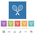 Two tennis rackets flat white icons in square backgrounds