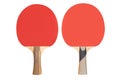 Two tennis rackets for table tennis with an overlay of red rubber isolated on white background Royalty Free Stock Photo