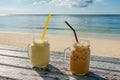 Two thai ice tea and ice coffee beverage cools and refreshes. famous drink in Thailand call Royalty Free Stock Photo