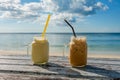 Two thai ice tea and ice coffee beverage cools and refreshes. famous drink in Thailand call Royalty Free Stock Photo