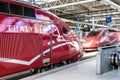 Two Thalys high-speed trains stationing in Brussels-South railway station Royalty Free Stock Photo