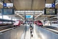 Two Thalys high-speed trains stationing at the same platform in Brussels-South railway station Royalty Free Stock Photo