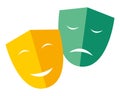 Two theater masks. Comedy and tragedy. Vector icon. Royalty Free Stock Photo