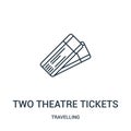 two theatre tickets icon vector from travelling collection. Thin line two theatre tickets outline icon vector illustration. Linear