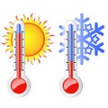 Two thermometers, sun and snowflake Royalty Free Stock Photo