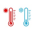 Two thermometers warm and cold. on a white background