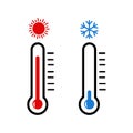 Two thermometers warm and cold. on a white background