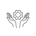 two thin line hands with cogwheel like support