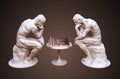 Two Thinkers Pondering The Chess Game On Brown Background