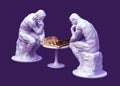 Two Thinkers Pondering The Chess Game On Purple Background