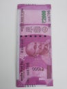 Two thousand rupees note Indian currency notes on white background