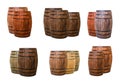 Two and three barrels of oak winemaking aging drinks dark brown and light beige, marked with a shadow Royalty Free Stock Photo