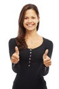 Two thumbs up for you. Studio portrait of an attractive young woman giving two thumbs up isolated on white. Royalty Free Stock Photo