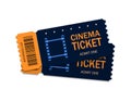 Two ticket of cinema for movie. Template red VIP entry pass tickets for theater, festival, cinema on isolated background. Pass