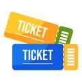 Two tickets with barcode vector flat illustration. Paper document entrance access control to event