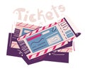 Two tickets. Cartoon vector illustration. Event and travel concept Royalty Free Stock Photo