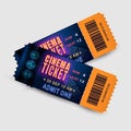 Two tickets with film strip and number countdown. Bright design template tickets for cinema, festival, theatre or other event.