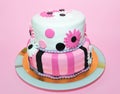 Two tier pink and white fondant cake Royalty Free Stock Photo