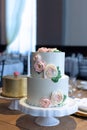 Two tier wedding cake with edible butter cream flowers.