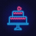 Two Tier Wedding Cake Neon Sign. Wedding concept.