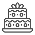 Two tiered birthday cake line icon, Birthday cupcake concept, holiday cake sign on white background, sweet dessert icon Royalty Free Stock Photo