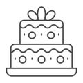 Two tiered birthday cake thin line icon, Birthday cupcake concept, holiday cake sign on white background, sweet dessert