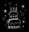 Two-tier cake with three candles - white on a black background Royalty Free Stock Photo