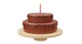 Two- Tiered Chocolate Cake with Pink Candle on a Wooden Cake Stand birthday cake celebration Royalty Free Stock Photo