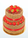 Two tiers chocolate and strawberry cake Royalty Free Stock Photo