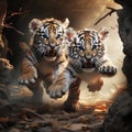 Two Tiger cubs playing Royalty Free Stock Photo