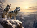 Two timber wolves on ridge Royalty Free Stock Photo