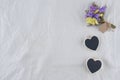 Two tiny heart blackboard with statice flowers bouquet
