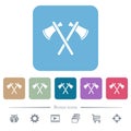 Two tomahawks flat icons on color rounded square backgrounds