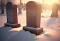 Two tombstones in winter illustration. AI generative Royalty Free Stock Photo