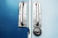 Two tone doors dark blue and light blue with steel handle door Royalty Free Stock Photo