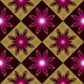 Two-tone seamless pattern with floral star and square ornament.