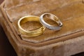 Two-tone wedding rings in velvet jewelry box Royalty Free Stock Photo