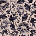 Two toned floral seamless pattern with isolated Gerbera in full bloom.