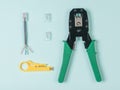 Two tools to connect the rj 45 connectors to the utp cable. Royalty Free Stock Photo