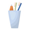 Two toothbrushes and toothpaste. A cup for toothbrushes. Vector illustration Royalty Free Stock Photo