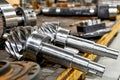 The two toothed gears, after reworking in the machine, lie on the beams in the workshop