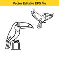Two toucans editable vector illustration with suitcase Royalty Free Stock Photo