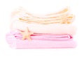 Two towels beige and pink with starfish Royalty Free Stock Photo