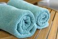 Two towels braided in a tubule on chair Royalty Free Stock Photo